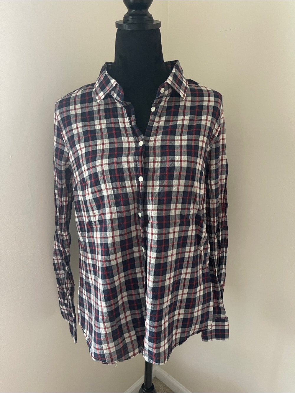J. Crew Navy, White & Red Plaid Button-Down Shirt